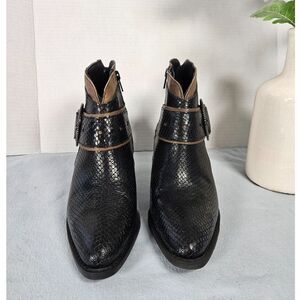 CASTA Terra Black Snake Embossed Buckle Ankle Booties EU37 US 6.5-7 Portugal NIB